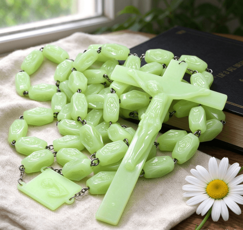 Luminous Square-Bead Wall Rosary Cross, Wall Crosses & Wall Decor product image