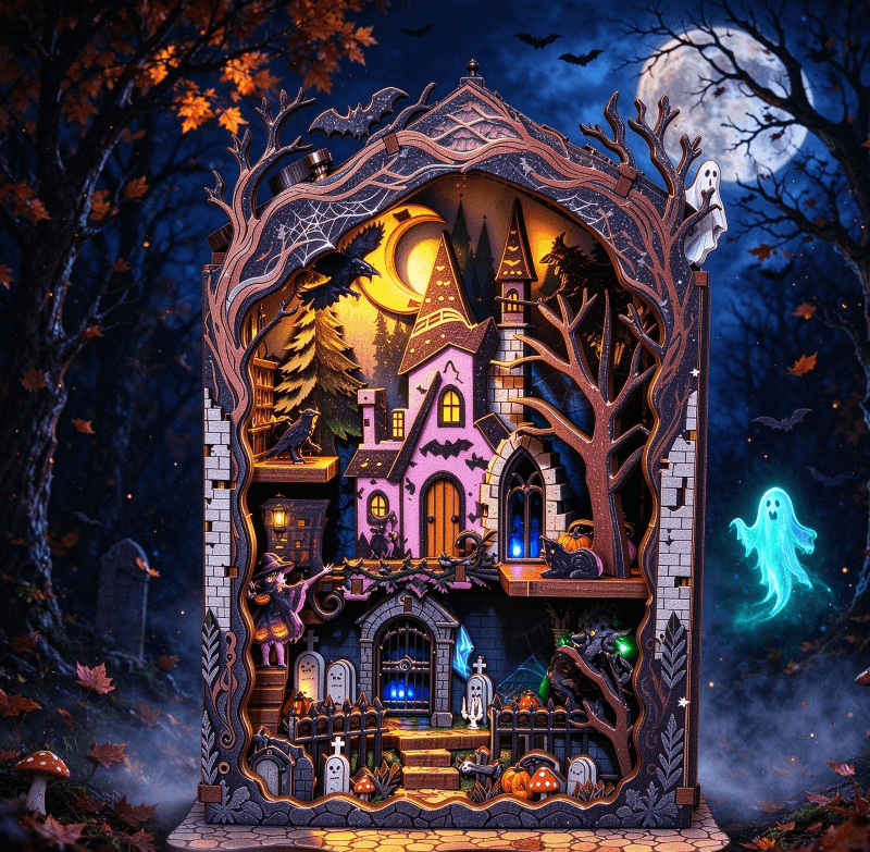 Cross-border China Christmas/Halloween Wooden DIY Music Box Puzzle with Lights 3D Fridge Magnet Custom Ornament Festive Gift, Christmas Gifts product image